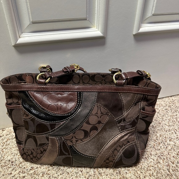 Coach Brown and Black Patchwork Shoulder Bag - Picture 3 of 5